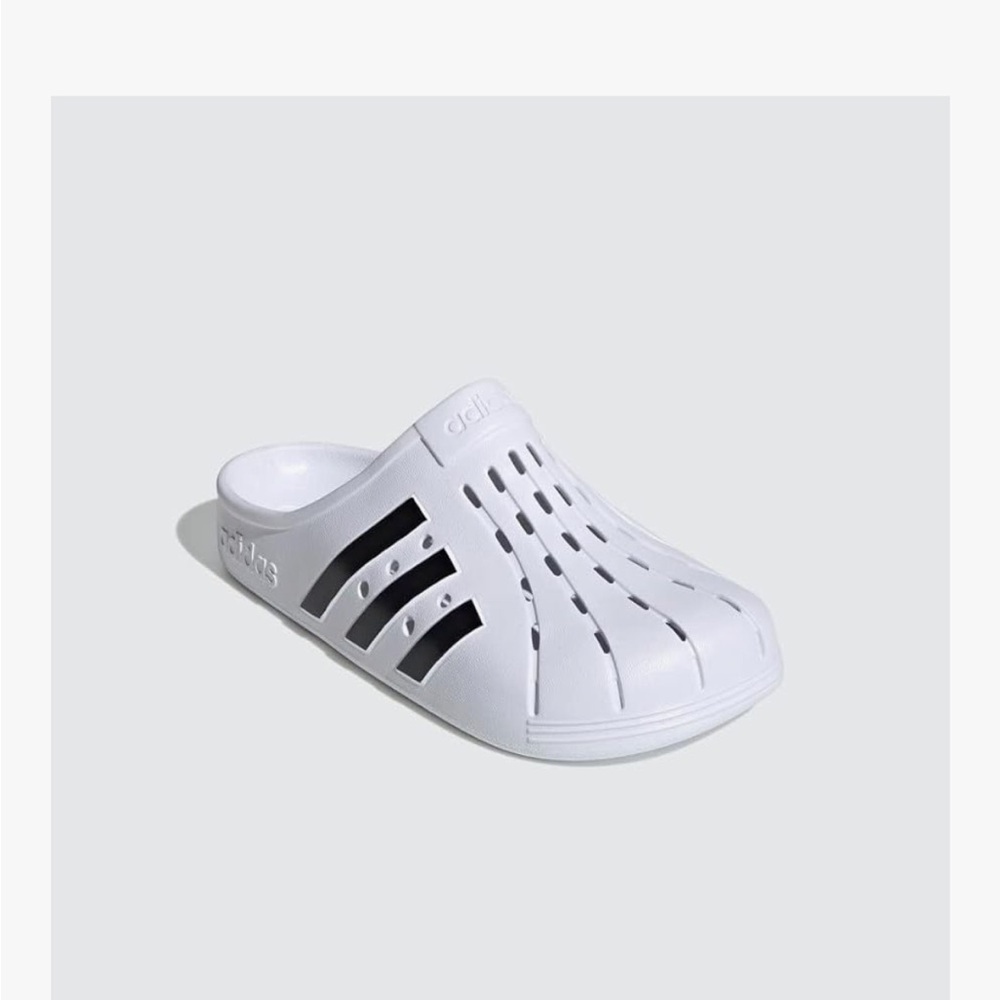 Adidas ADILETTE White Black Clogs Slides Sandals Shoes Size 7 Men 8 Women EUC - Picture 5 of 15